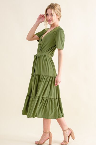   Soft Short Sleeve Tiered Midi Dress-2
