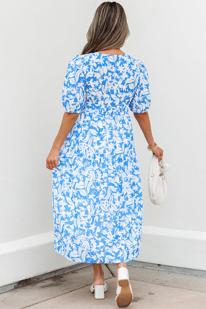Shannon Floral V Neck Long Dress-1