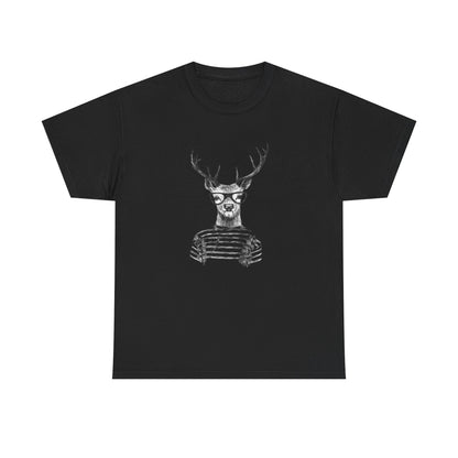 Hipster Deer Illustration Tee-Striped Shirt