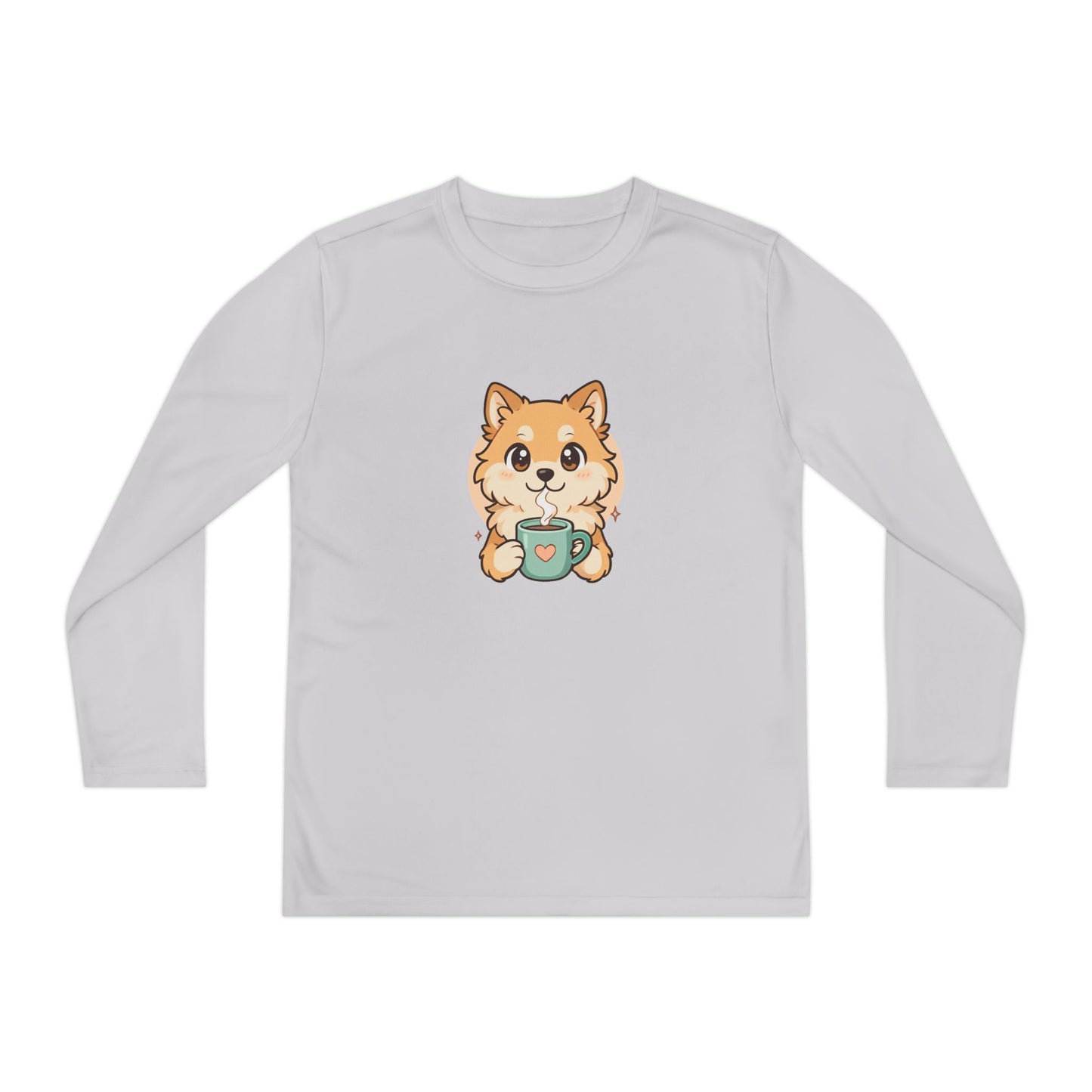 Cute Puppy with Mug Youth Long Sleeve Tee — Kids