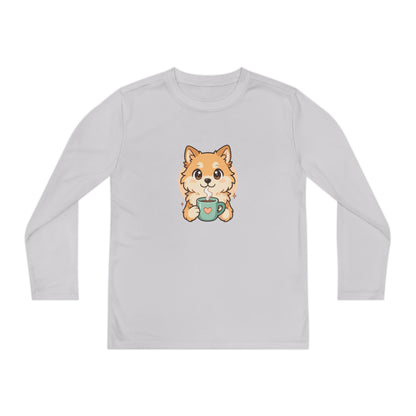 Cute Puppy with Mug Youth Long Sleeve Tee — Kids