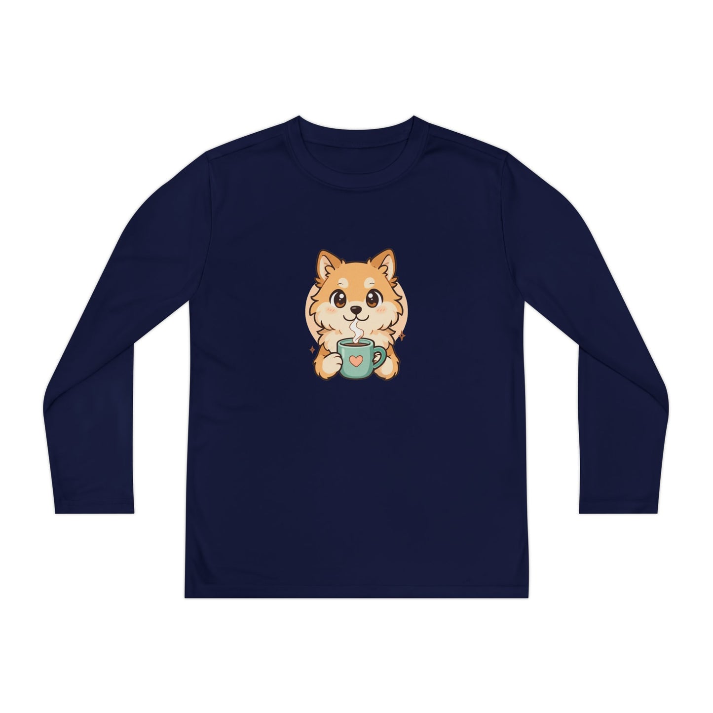 Cute Puppy with Mug Youth Long Sleeve Tee — Kids