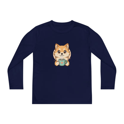 Cute Puppy with Mug Youth Long Sleeve Tee — Kids