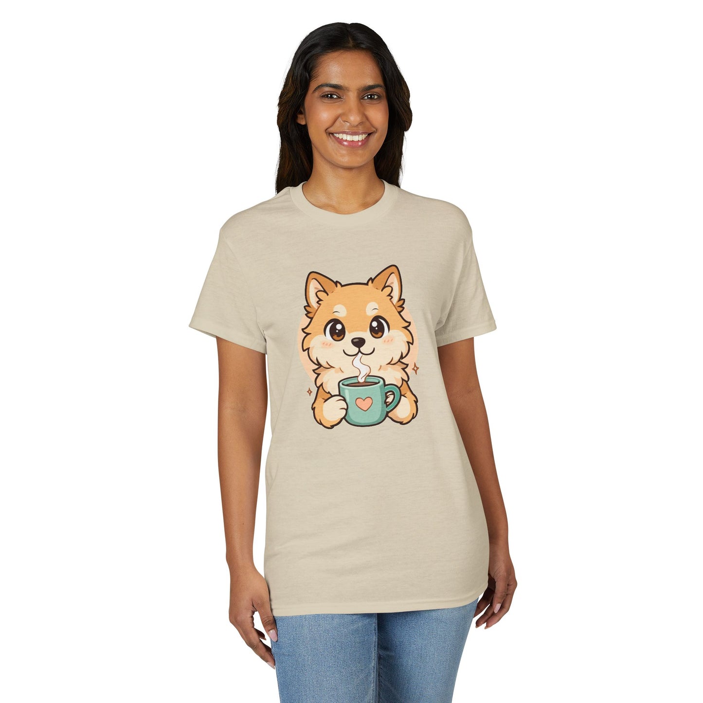 Cute Pomeranian with Coffee T-Shirt
