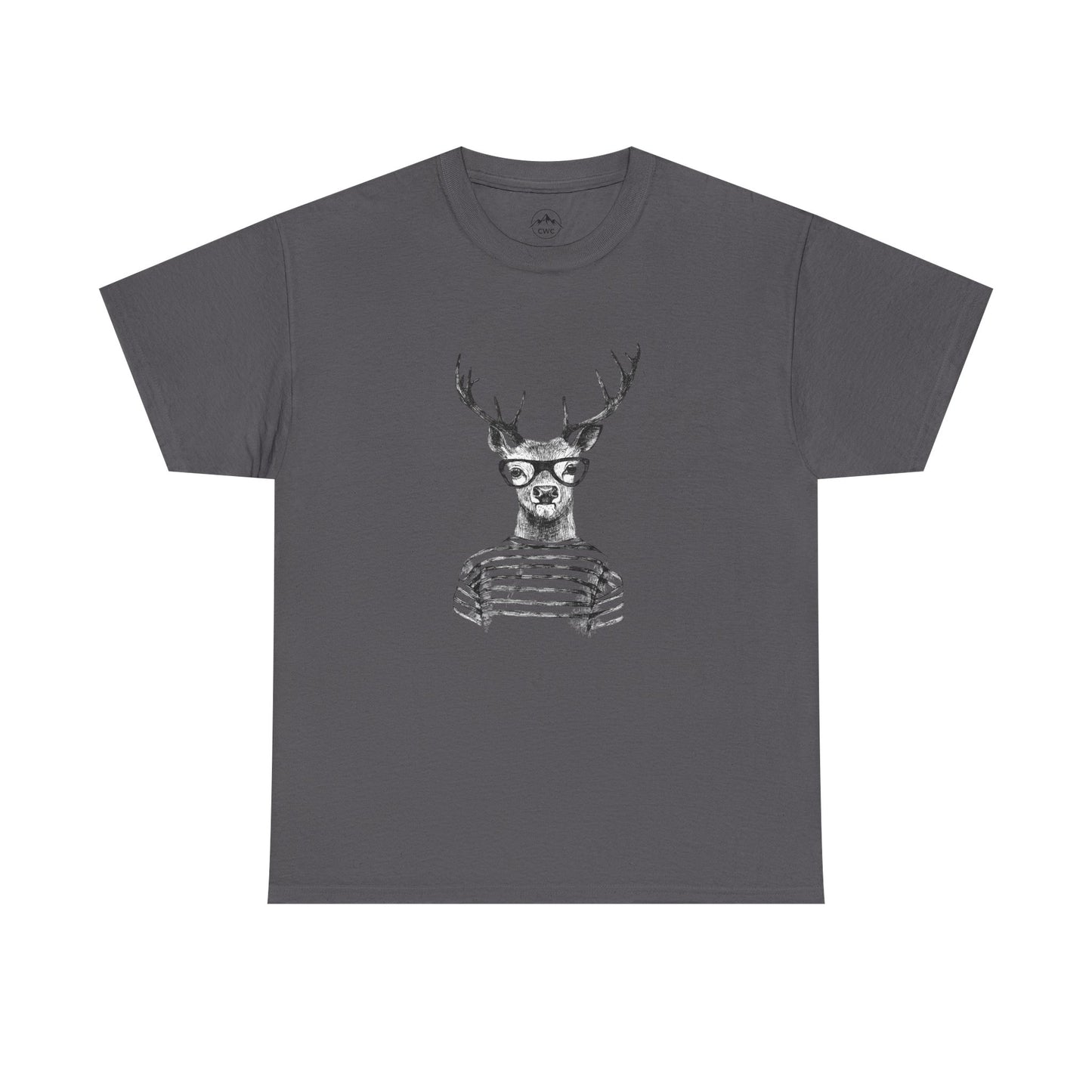 Hipster Deer Illustration Tee-Striped Shirt