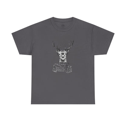Hipster Deer Illustration Tee-Striped Shirt