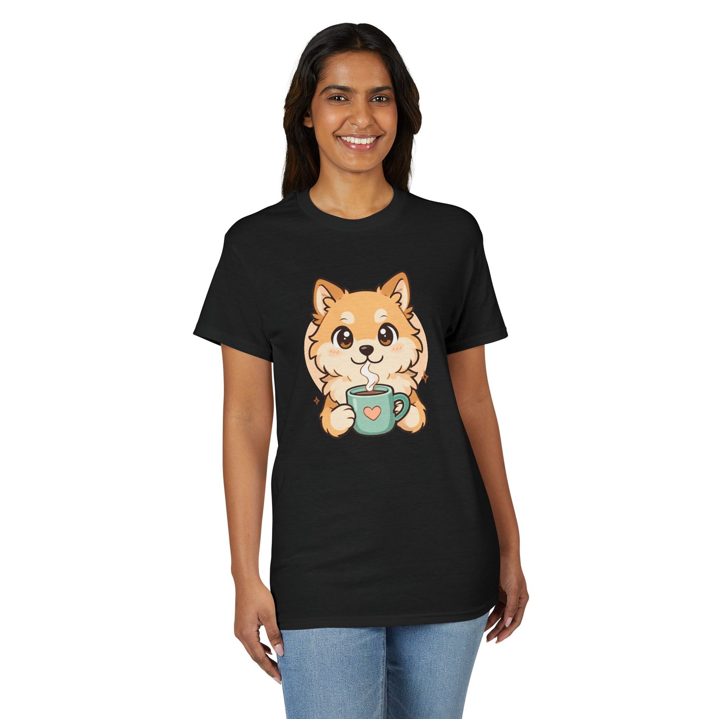 Cute Pomeranian with Coffee T-Shirt