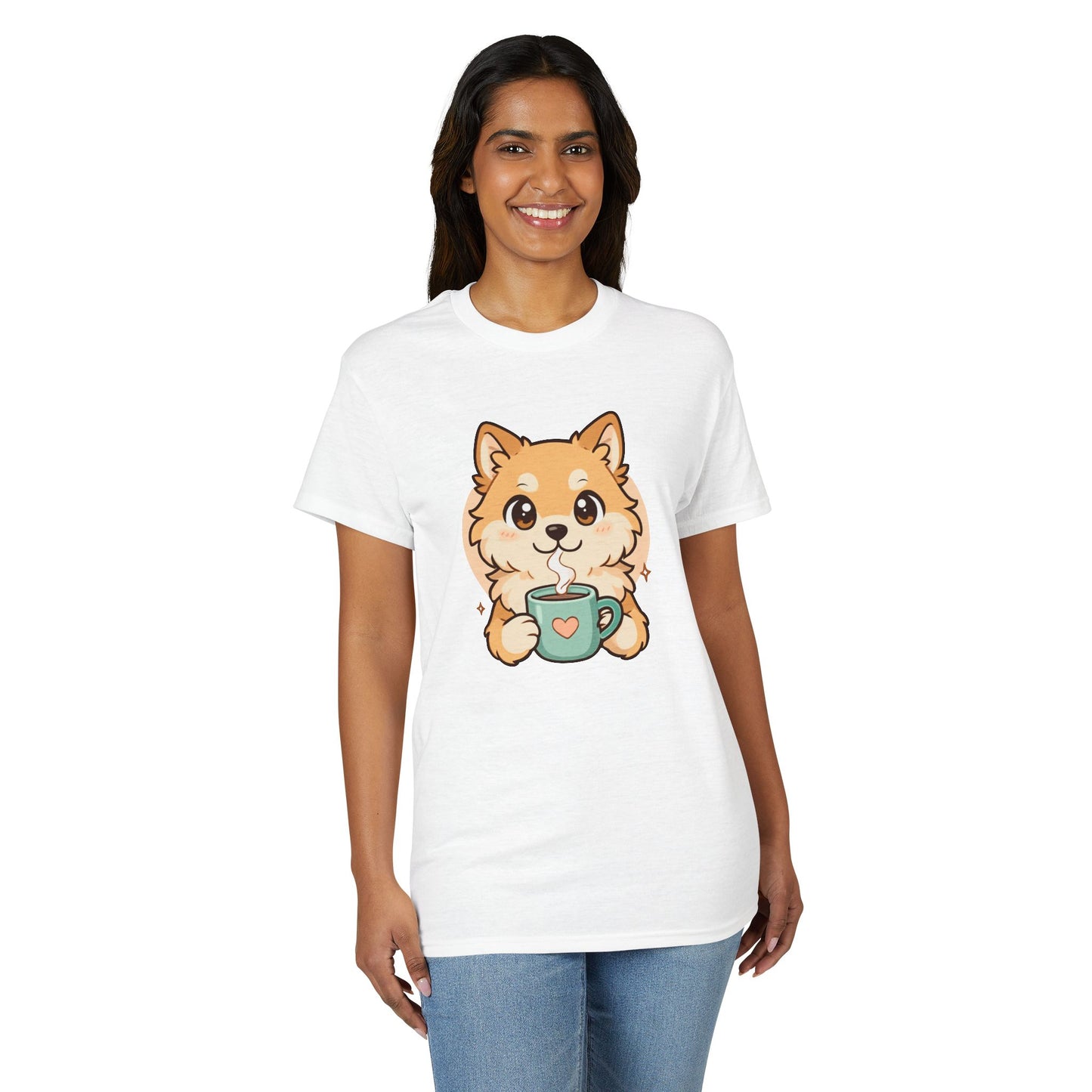 Cute Pomeranian with Coffee T-Shirt
