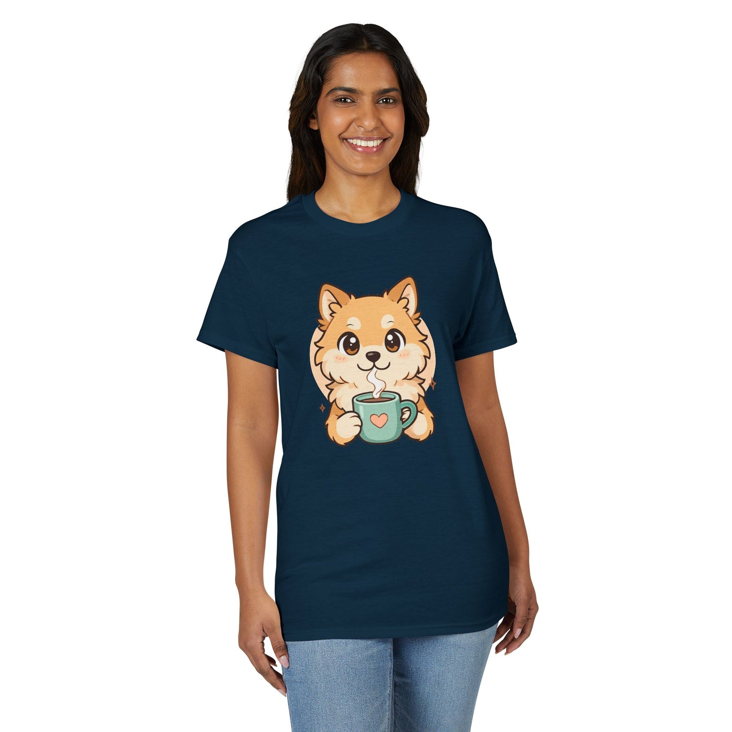Cute Pomeranian with Coffee T-Shirt