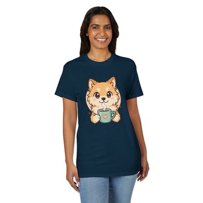 Cute Pomeranian with Coffee T-Shirt