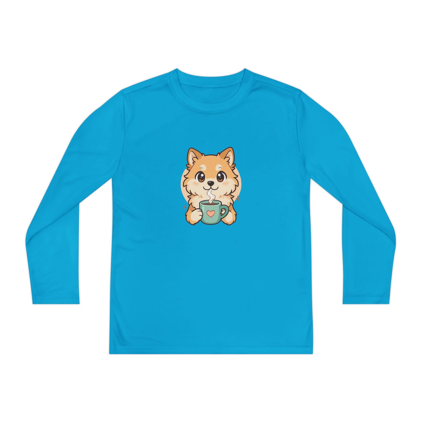 Cute Puppy with Mug Youth Long Sleeve Tee — Kids