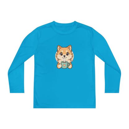 Cute Puppy with Mug Youth Long Sleeve Tee — Kids
