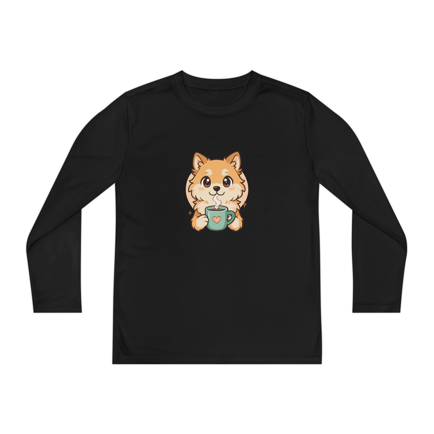 Cute Puppy with Mug Youth Long Sleeve Tee — Kids