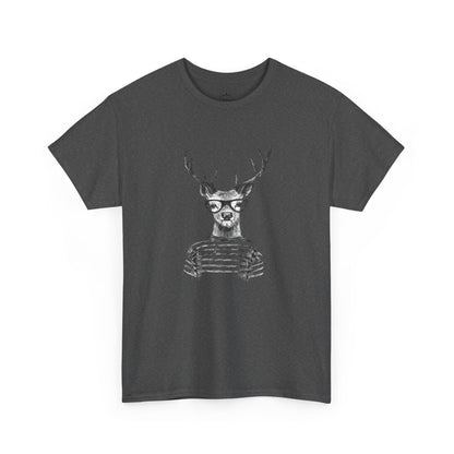 Hipster Deer Illustration Tee-Striped Shirt