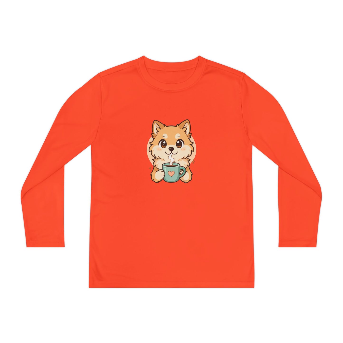 Cute Puppy with Mug Youth Long Sleeve Tee — Kids