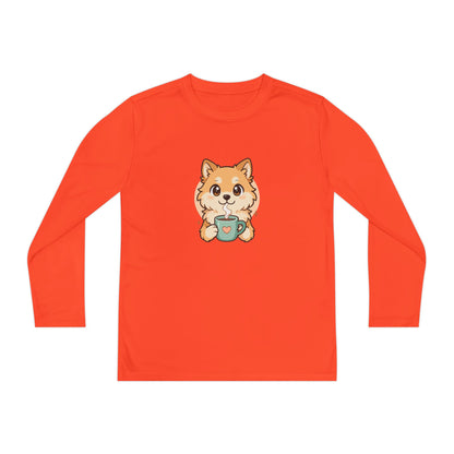 Cute Puppy with Mug Youth Long Sleeve Tee — Kids