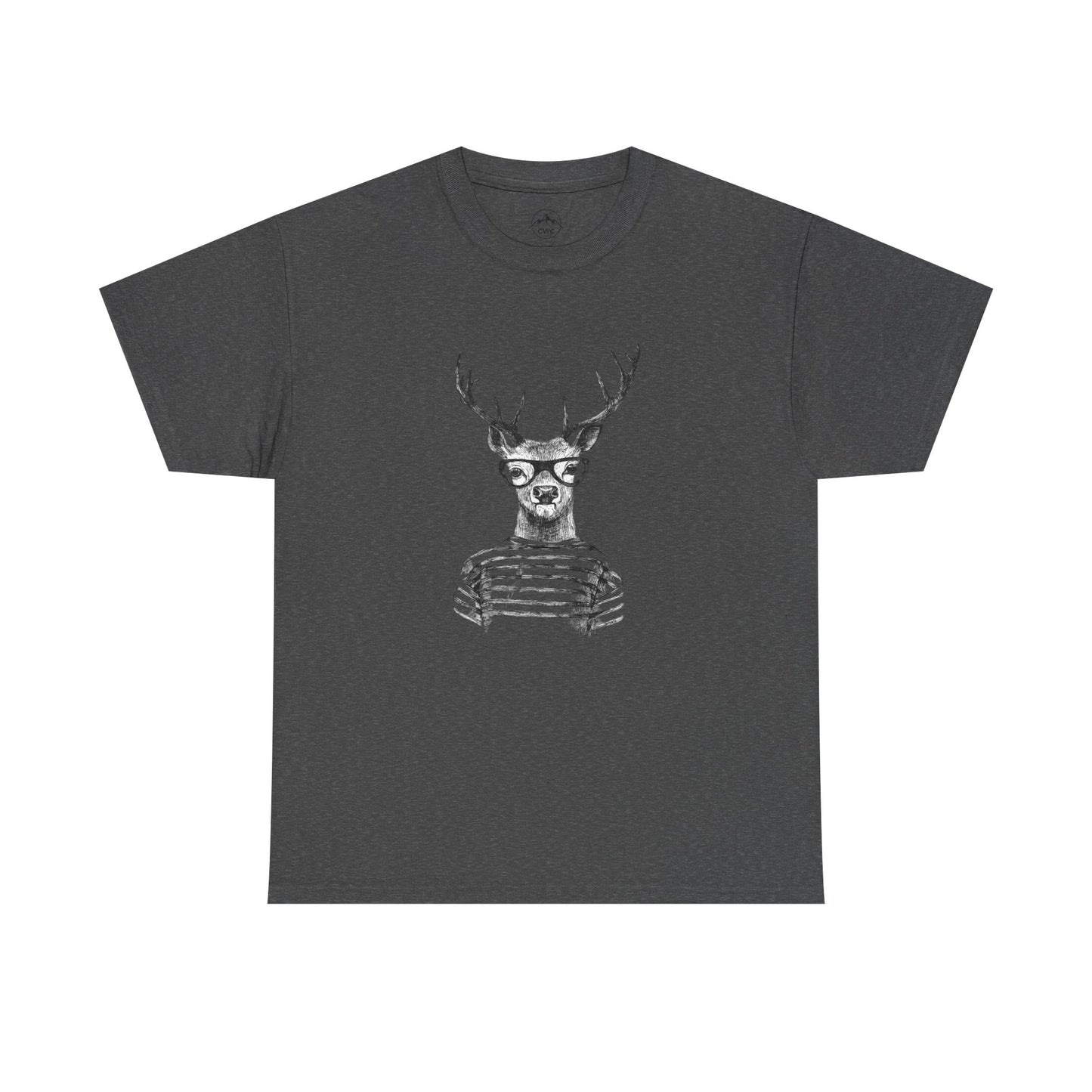 Hipster Deer Illustration Tee-Striped Shirt