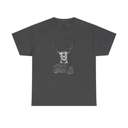 Hipster Deer Illustration Tee-Striped Shirt