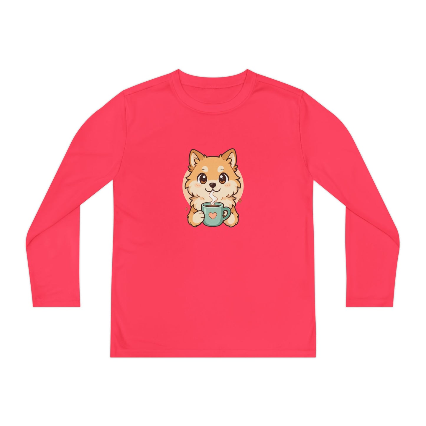 Cute Puppy with Mug Youth Long Sleeve Tee — Kids