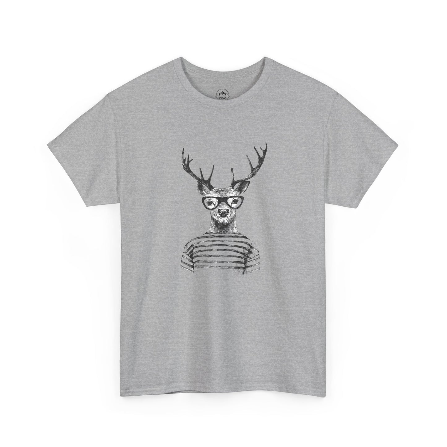 Hipster Deer Illustration Tee-Striped Shirt