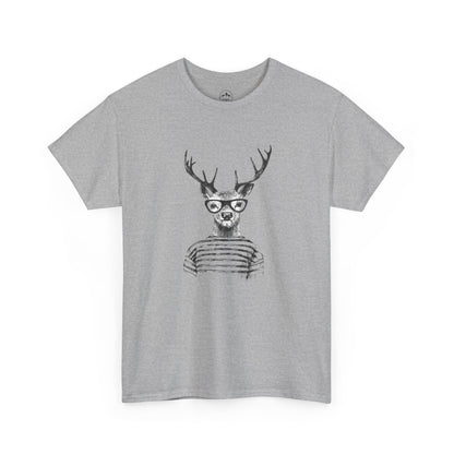Hipster Deer Illustration Tee-Striped Shirt