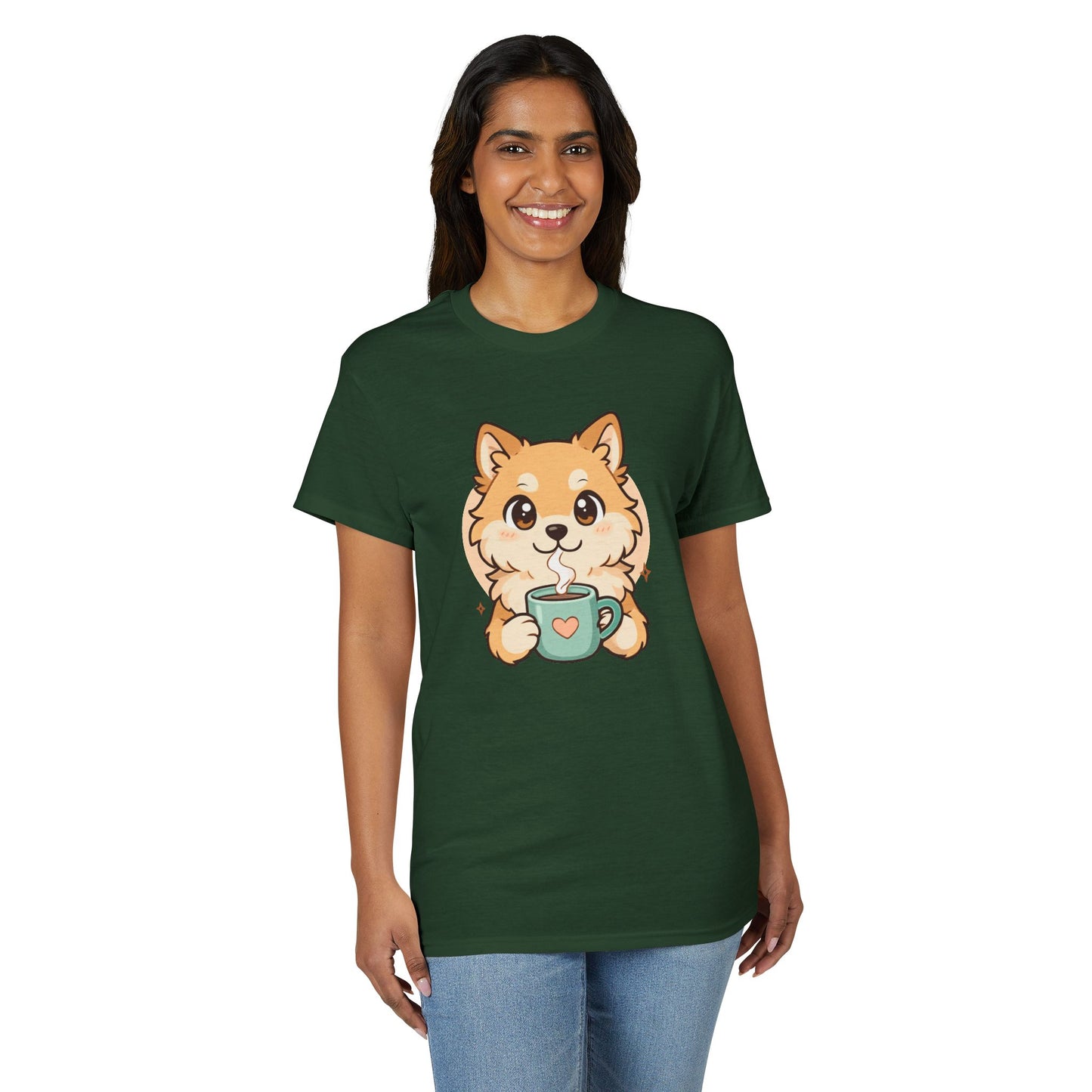 Cute Pomeranian with Coffee T-Shirt