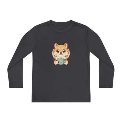 Cute Puppy with Mug Youth Long Sleeve Tee — Kids