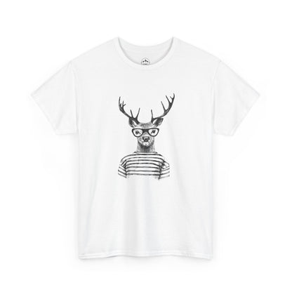 Hipster Deer Illustration Tee-Striped Shirt