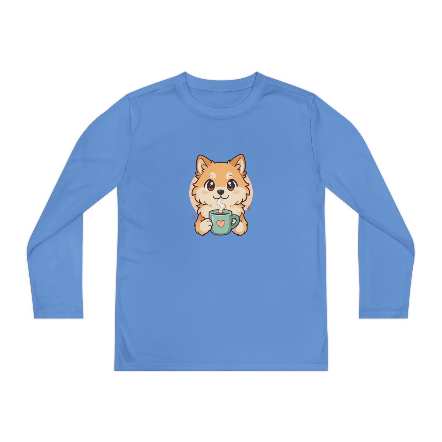 Cute Puppy with Mug Youth Long Sleeve Tee — Kids