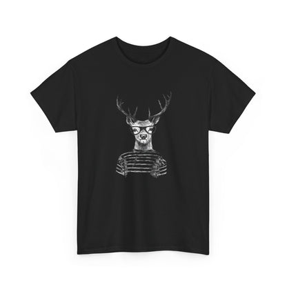 Hipster Deer Illustration Tee-Striped Shirt