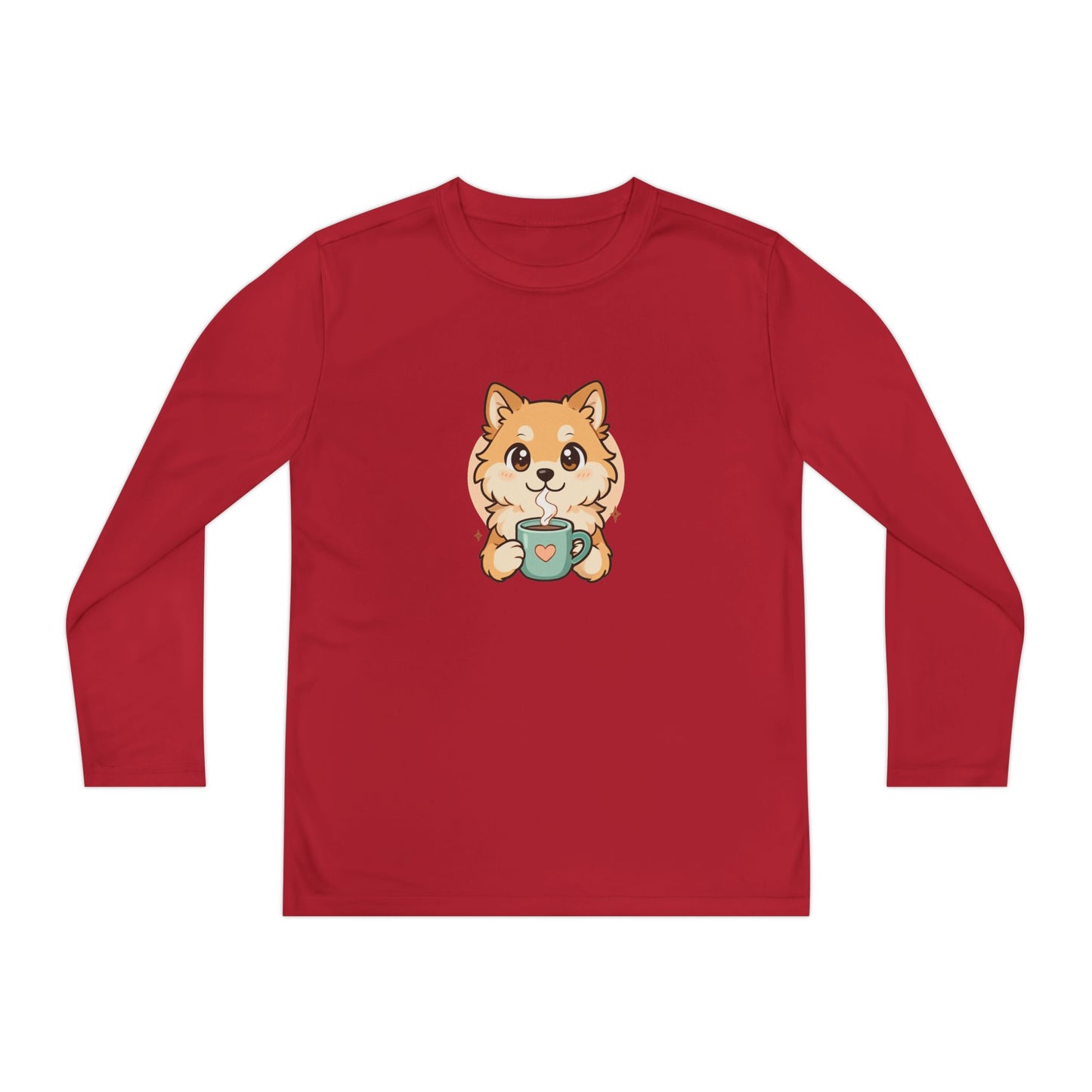 Cute Puppy with Mug Youth Long Sleeve Tee — Kids