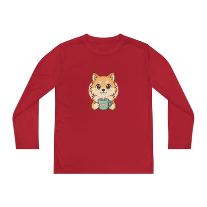 Cute Puppy with Mug Youth Long Sleeve Tee — Kids