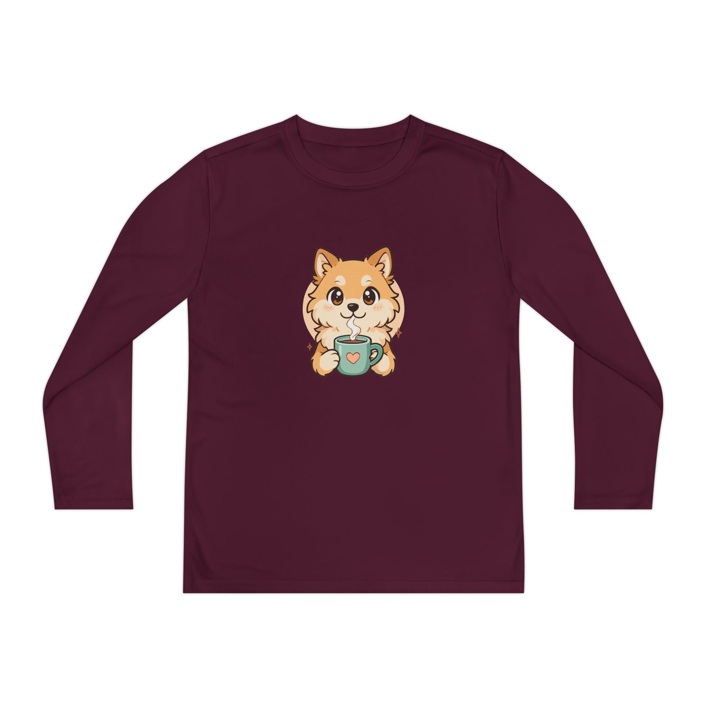 Cute Puppy with Mug Youth Long Sleeve Tee — Kids