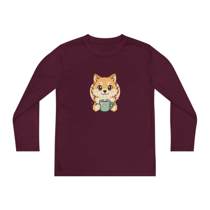 Cute Puppy with Mug Youth Long Sleeve Tee — Kids