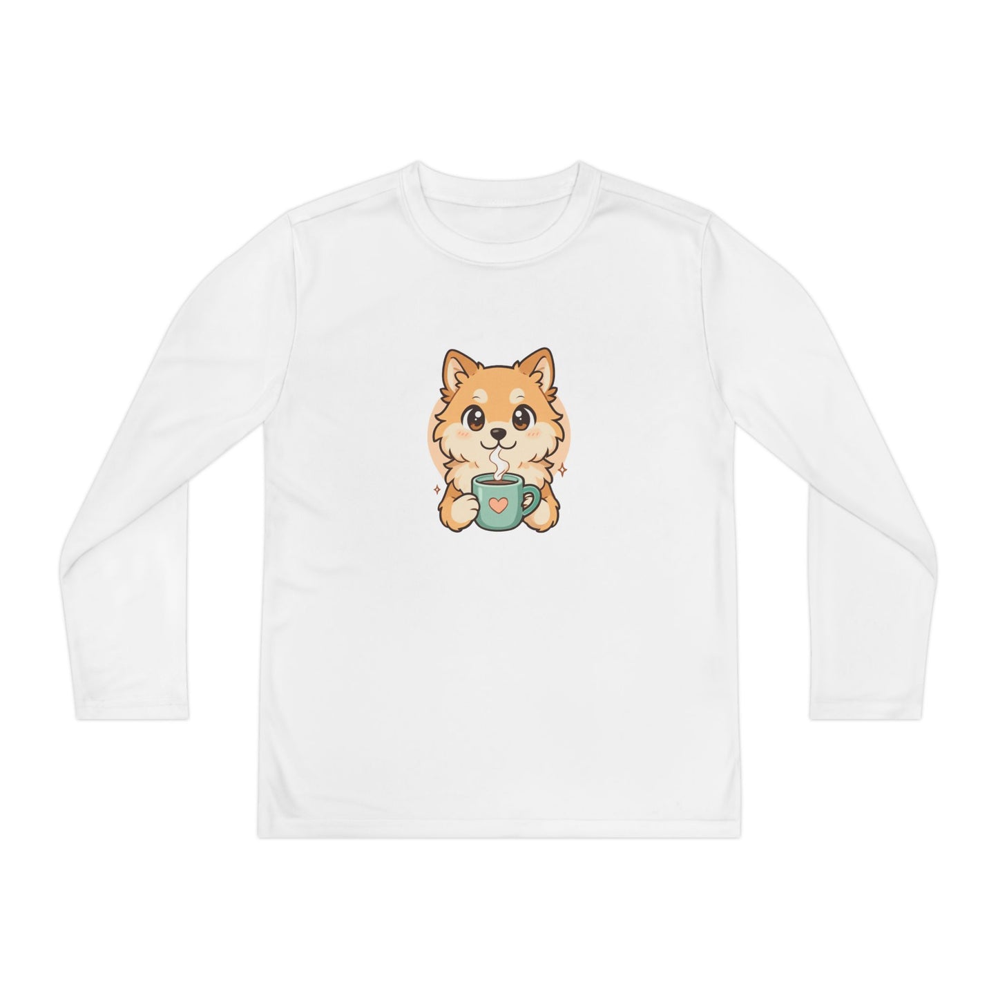 Cute Puppy with Mug Youth Long Sleeve Tee — Kids