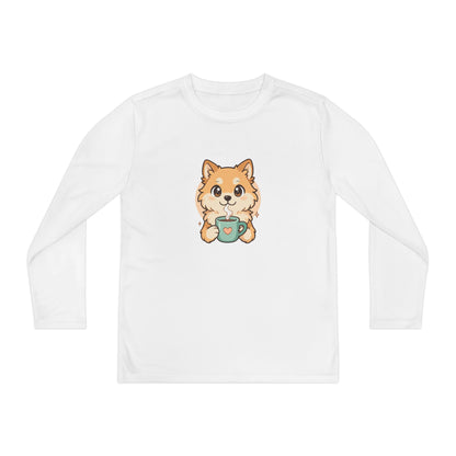 Cute Puppy with Mug Youth Long Sleeve Tee — Kids