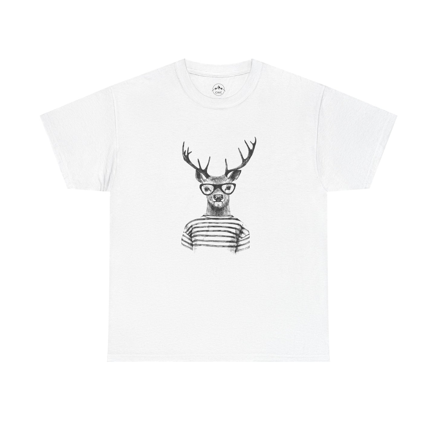 Hipster Deer Illustration Tee-Striped Shirt