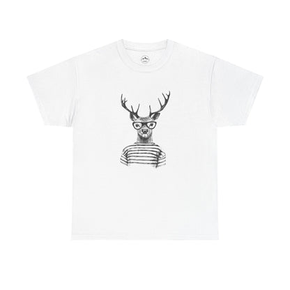Hipster Deer Illustration Tee-Striped Shirt
