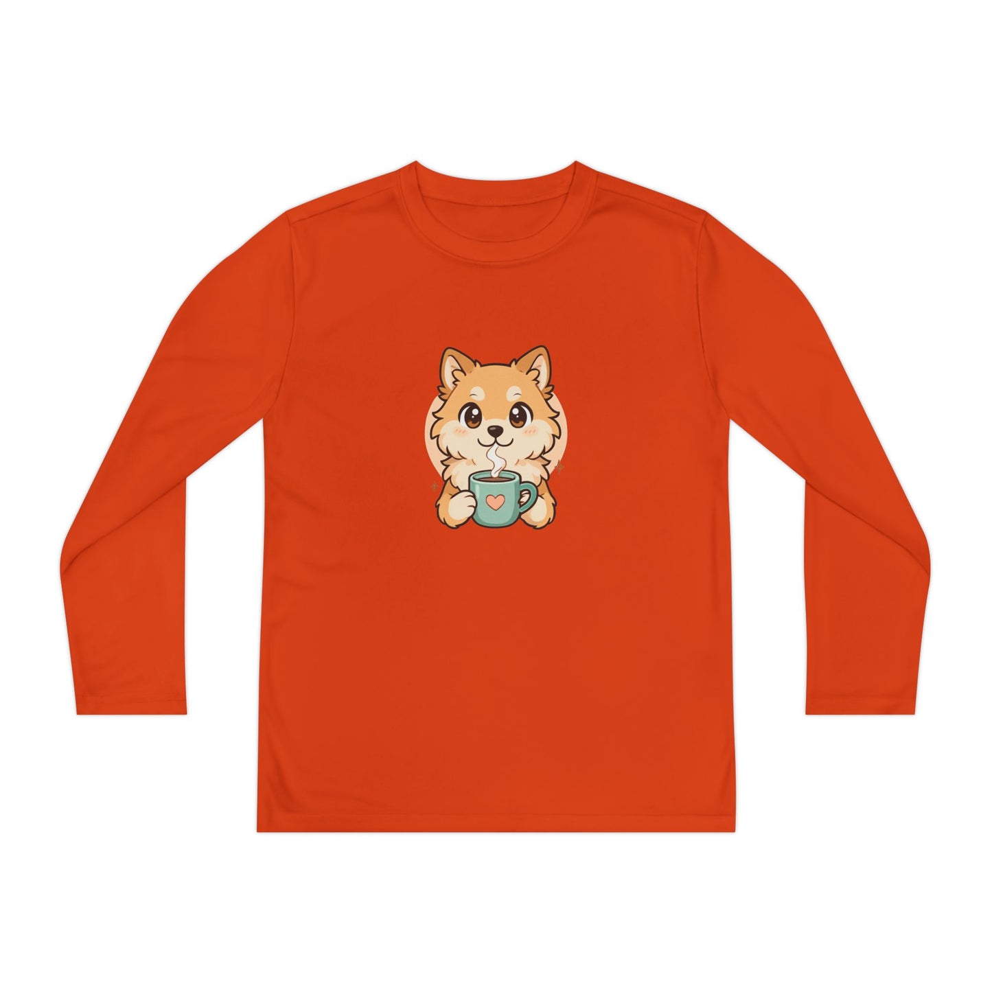 Cute Puppy with Mug Youth Long Sleeve Tee — Kids