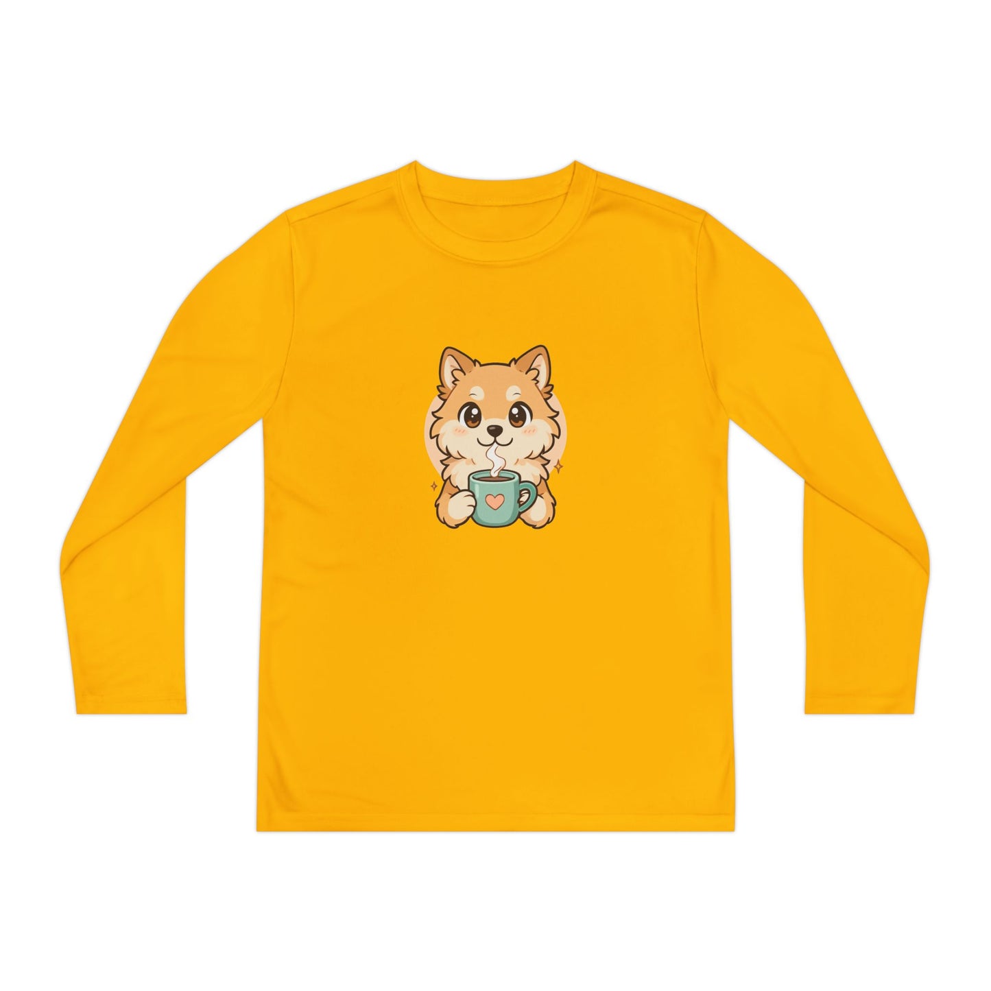 Cute Puppy with Mug Youth Long Sleeve Tee — Kids
