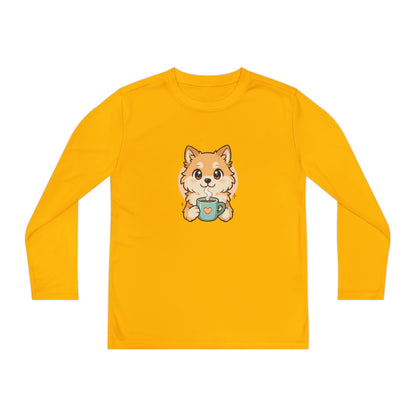 Cute Puppy with Mug Youth Long Sleeve Tee — Kids