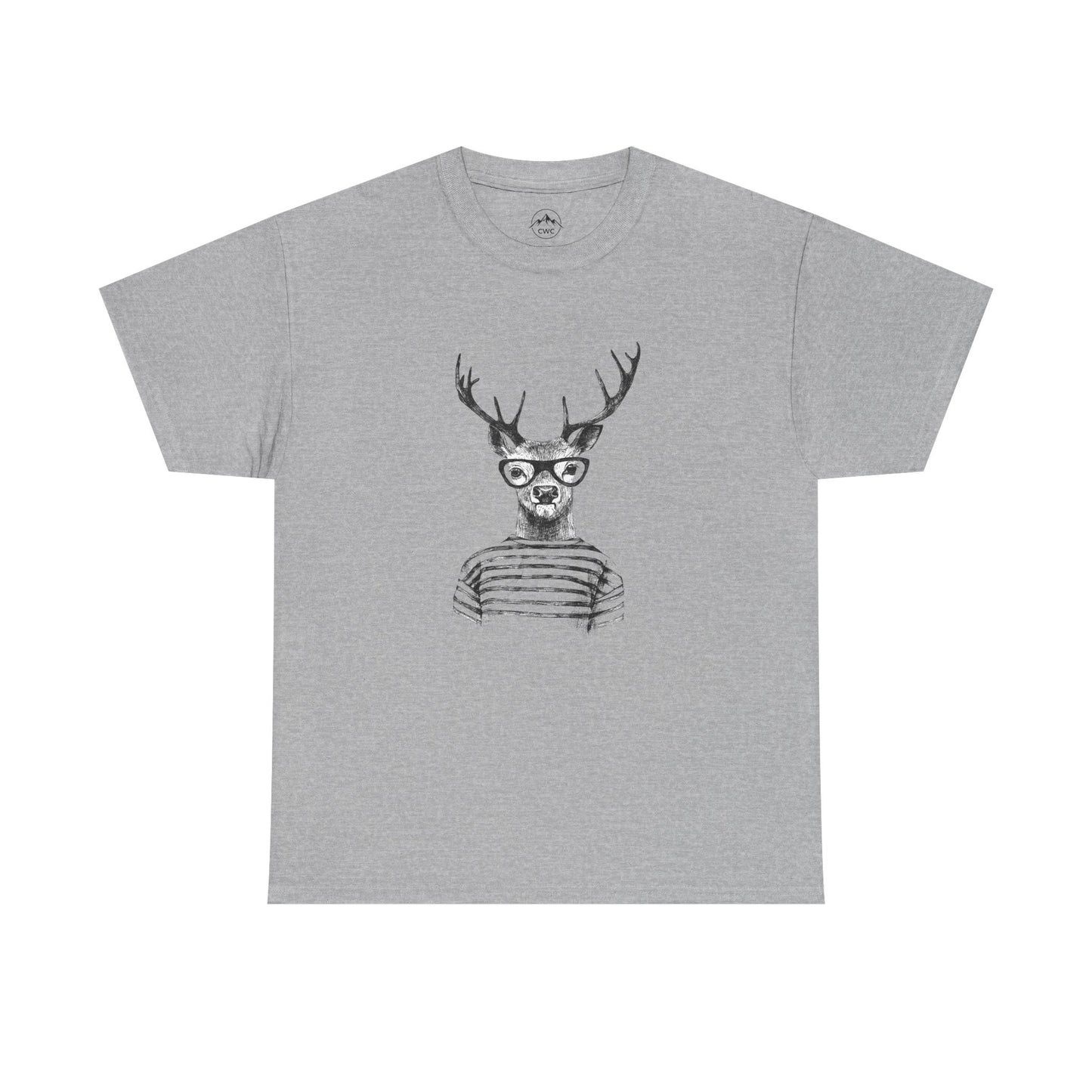 Hipster Deer Illustration Tee-Striped Shirt