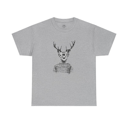 Hipster Deer Illustration Tee-Striped Shirt