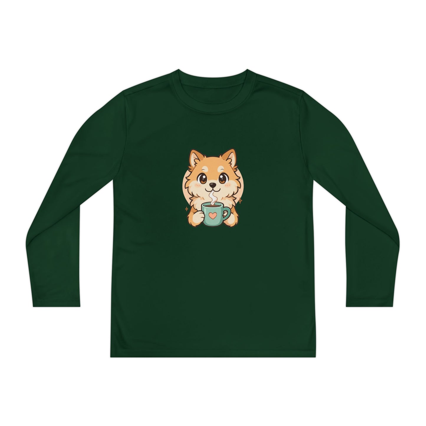 Cute Puppy with Mug Youth Long Sleeve Tee — Kids