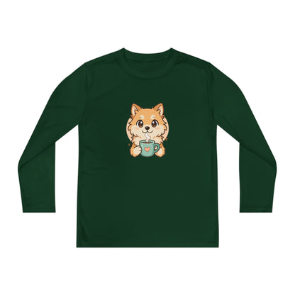 Cute Puppy with Mug Youth Long Sleeve Tee — Kids