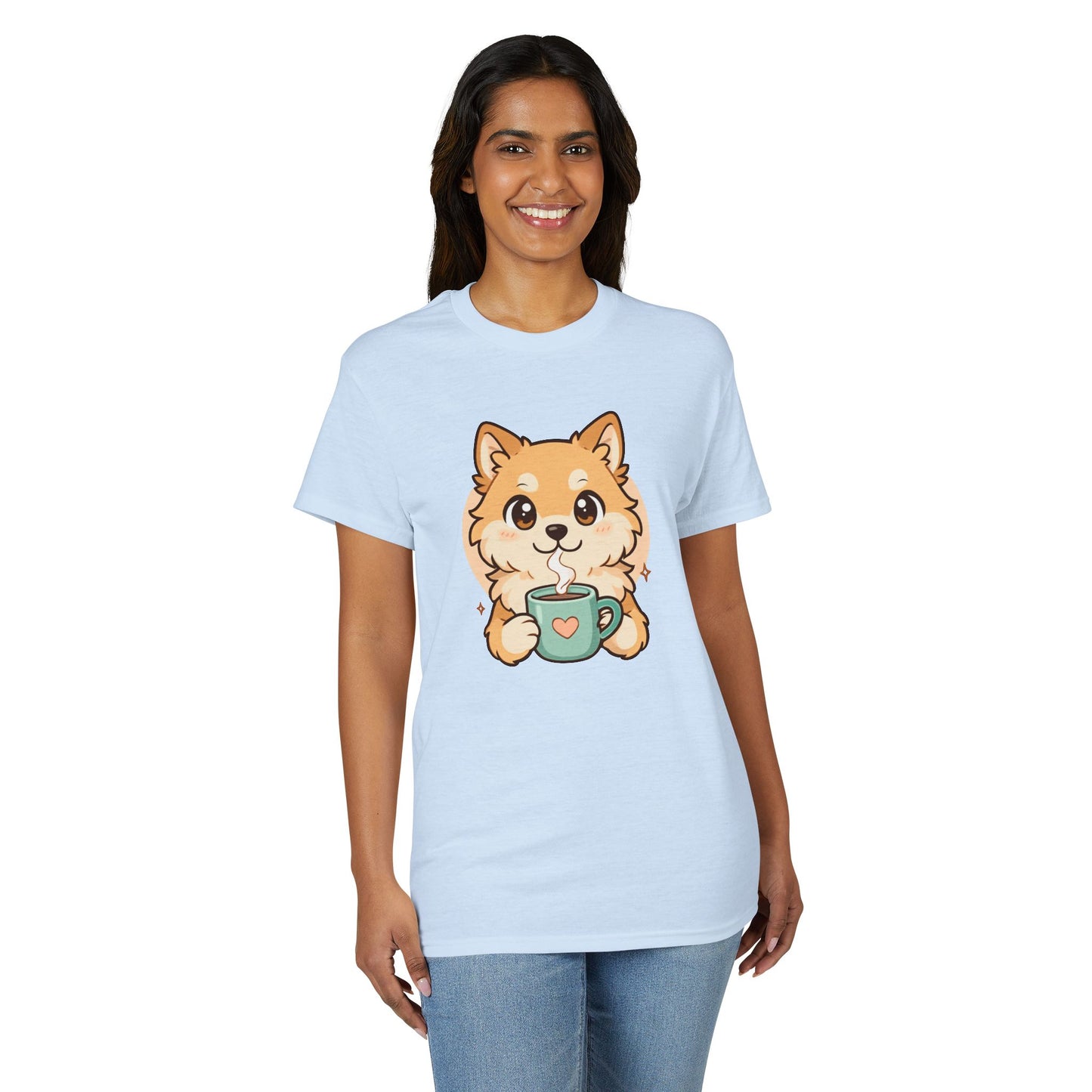 Cute Pomeranian with Coffee T-Shirt