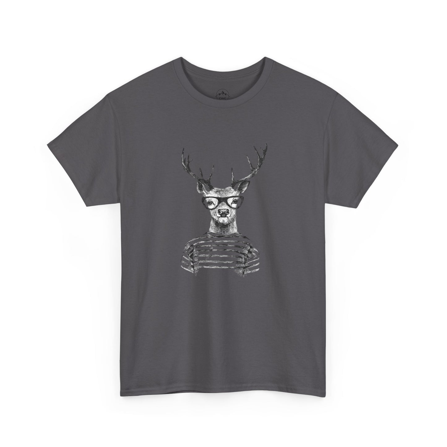 Hipster Deer Illustration Tee-Striped Shirt