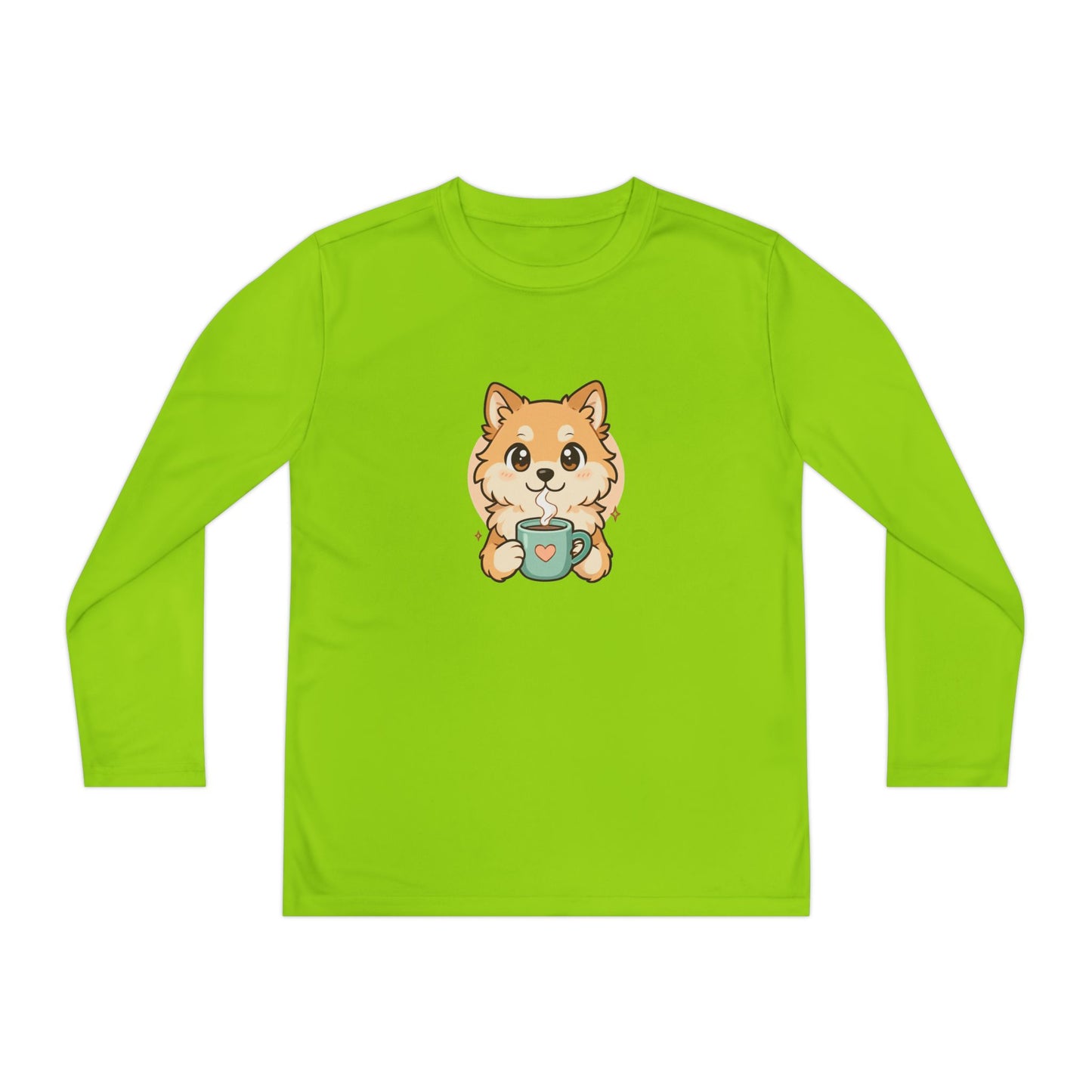 Cute Puppy with Mug Youth Long Sleeve Tee — Kids