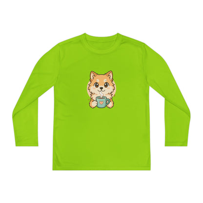 Cute Puppy with Mug Youth Long Sleeve Tee — Kids
