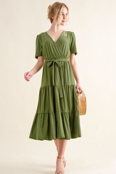   Soft Short Sleeve Tiered Midi Dress-3